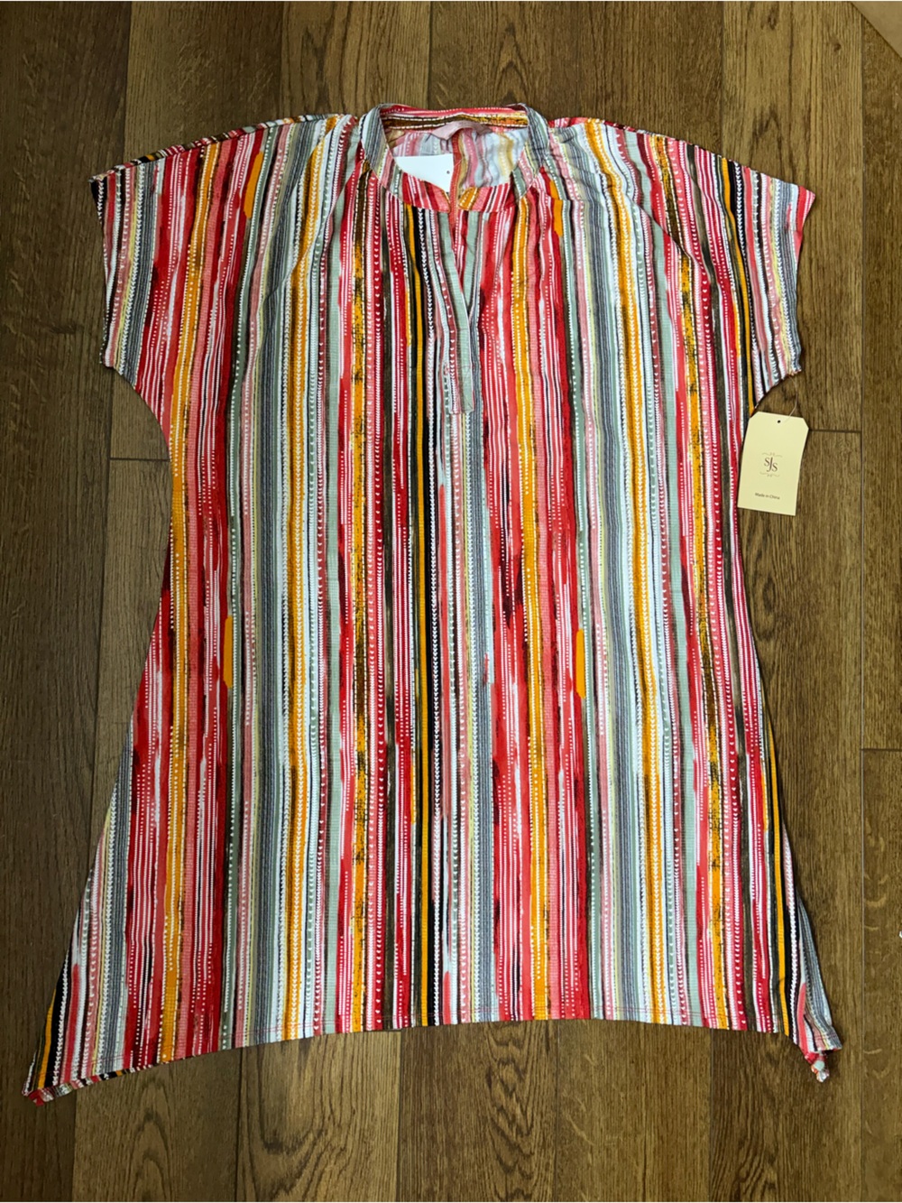SJS Multicolor Striped Mini Dress with Red Accents